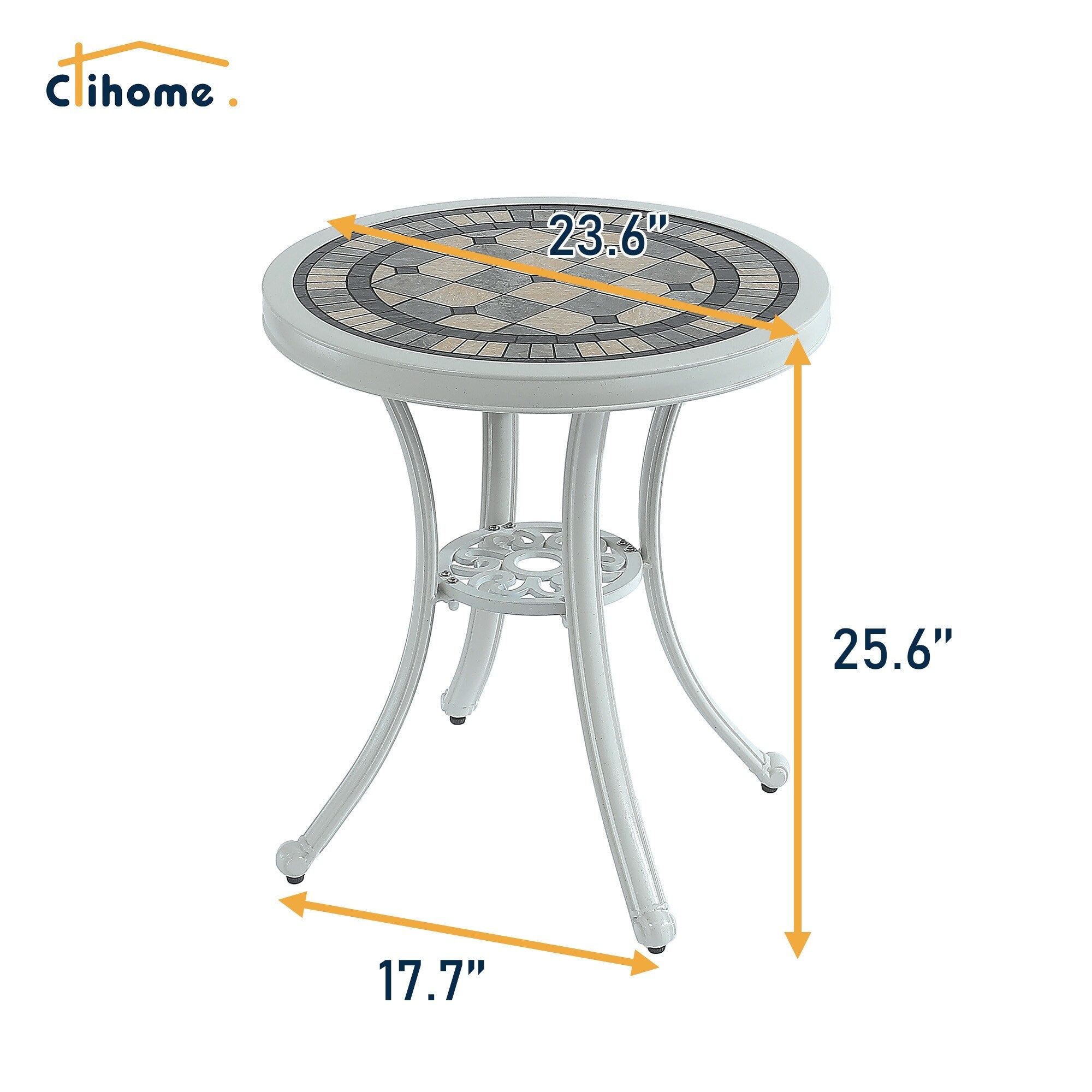 Ensemble bistrot d'extérieur 3 pièces en aluminium moulé résistant à la rouille Clihome