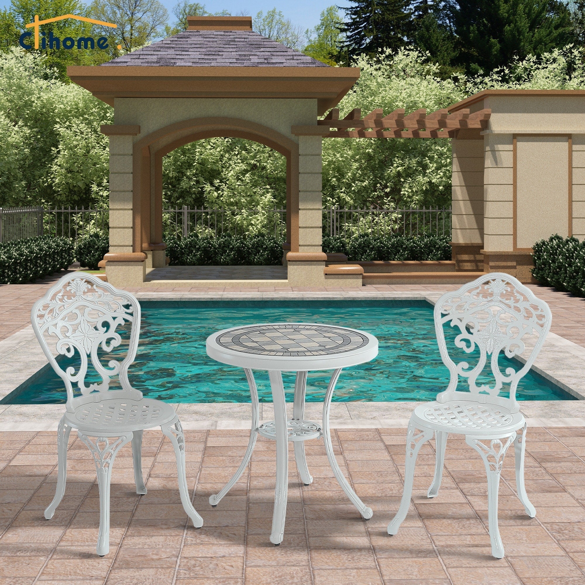 Ensemble bistrot d'extérieur 3 pièces en aluminium moulé résistant à la rouille Clihome