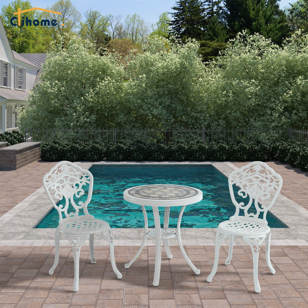 Ensemble bistrot d'extérieur 3 pièces en aluminium moulé résistant à la rouille Clihome