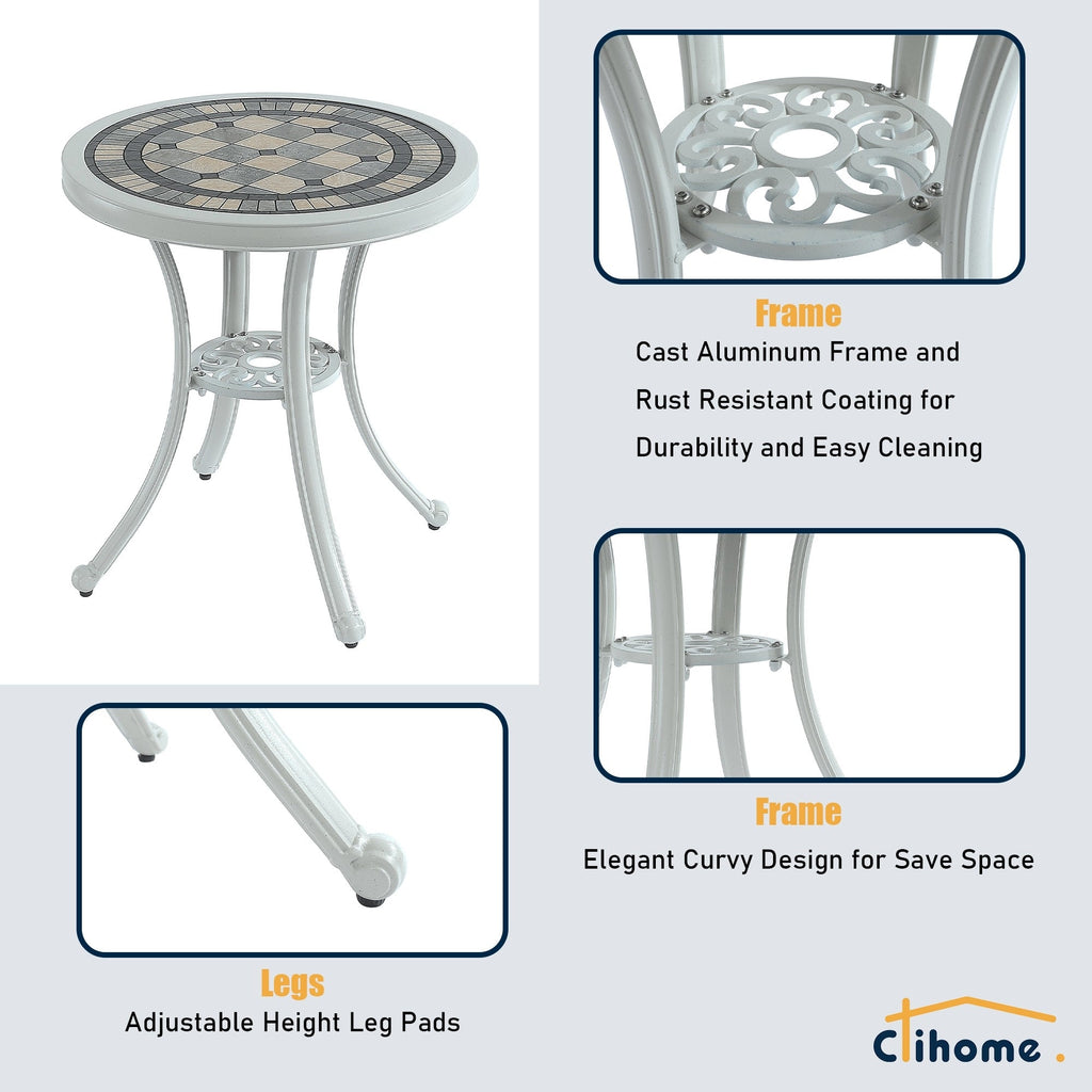 Ensemble bistrot d'extérieur 3 pièces en aluminium moulé résistant à la rouille Clihome