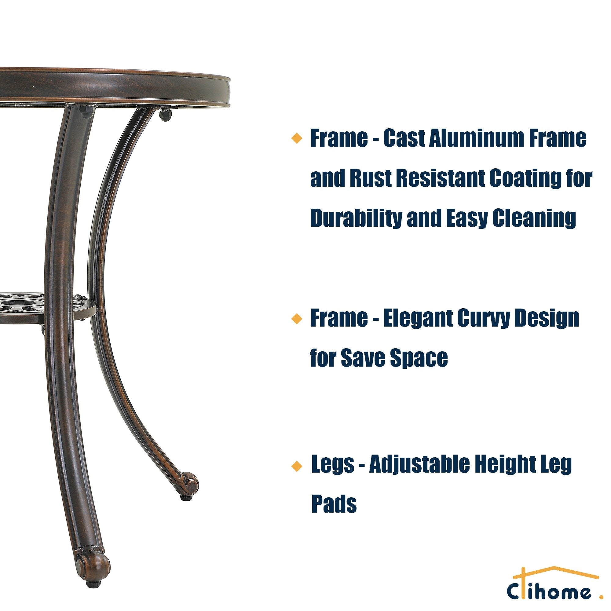 Ensemble bistrot d'extérieur 3 pièces en aluminium moulé résistant à la rouille Clihome