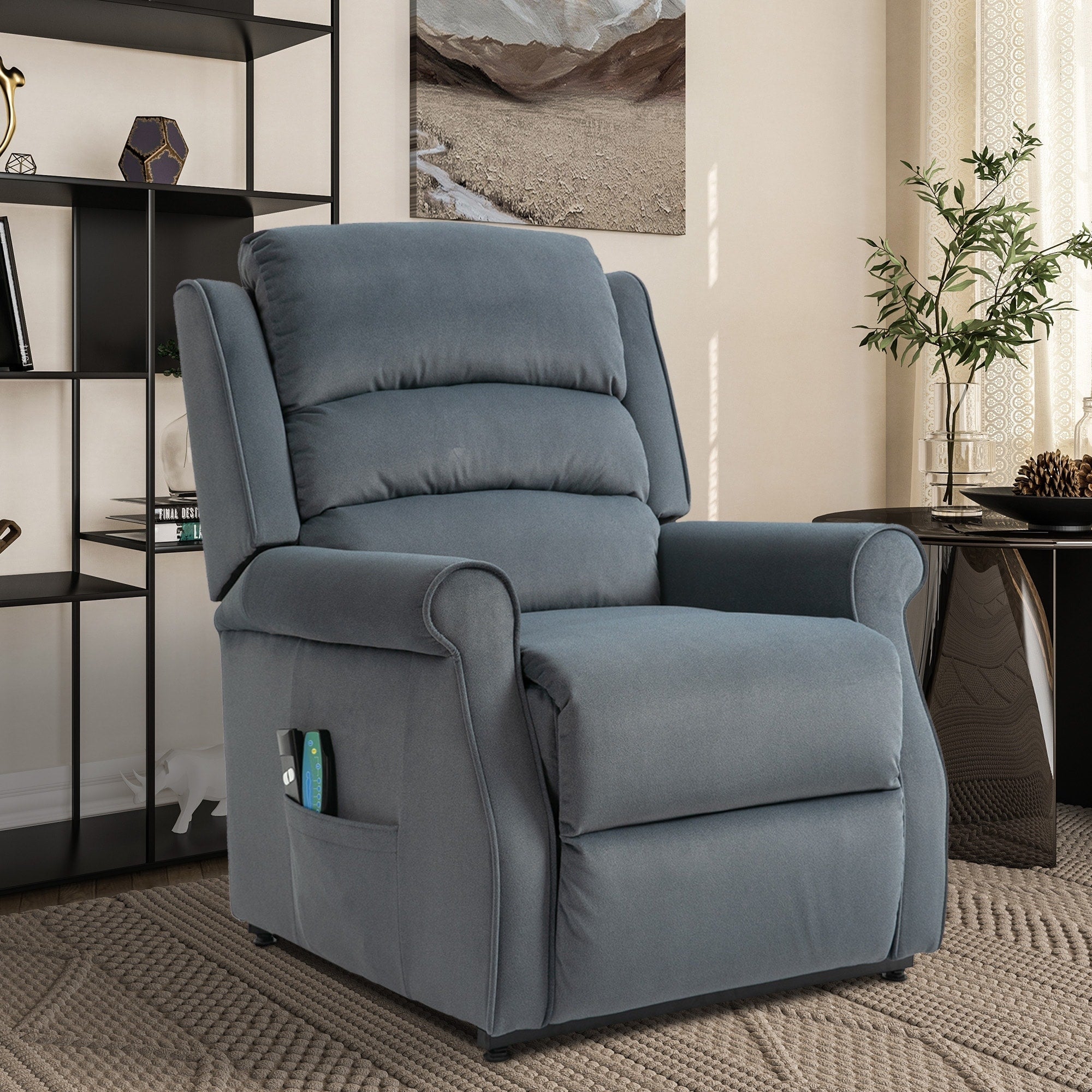 Fauteuil inclinable électrique Clihome en tissu chenille avec fonction massage