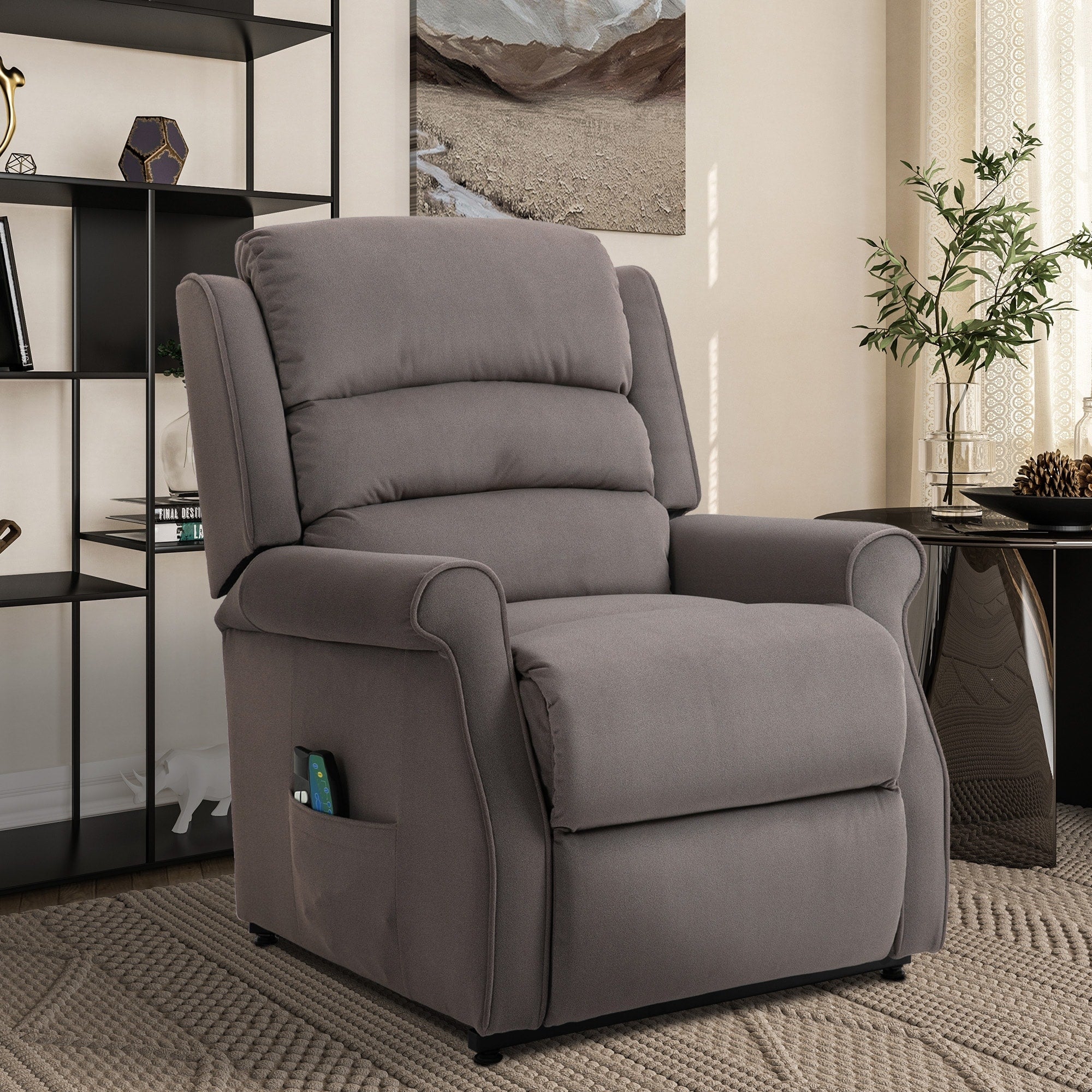 Fauteuil inclinable électrique Clihome en tissu chenille avec fonction massage