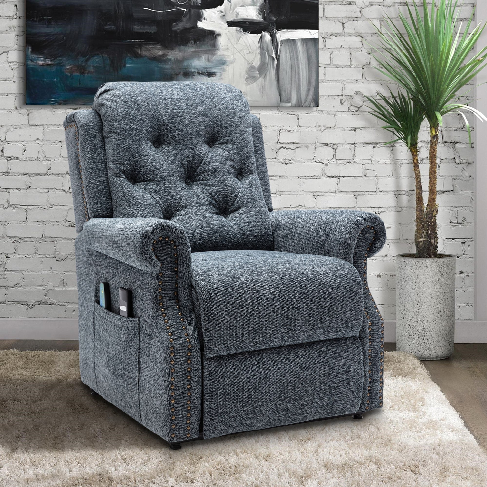 Fauteuil inclinable électrique Clihome en tissu chenille tricoté avec massage