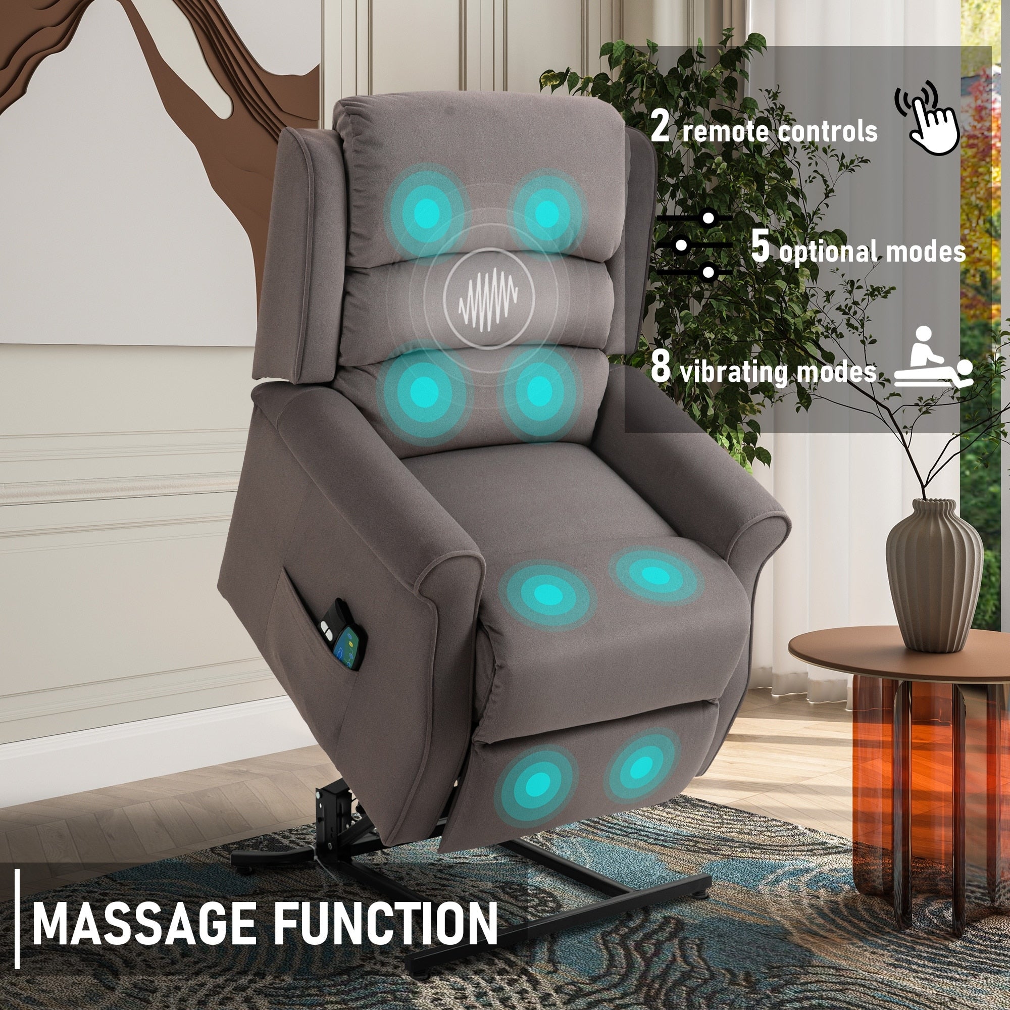 Fauteuil inclinable électrique Clihome en tissu chenille avec fonction massage
