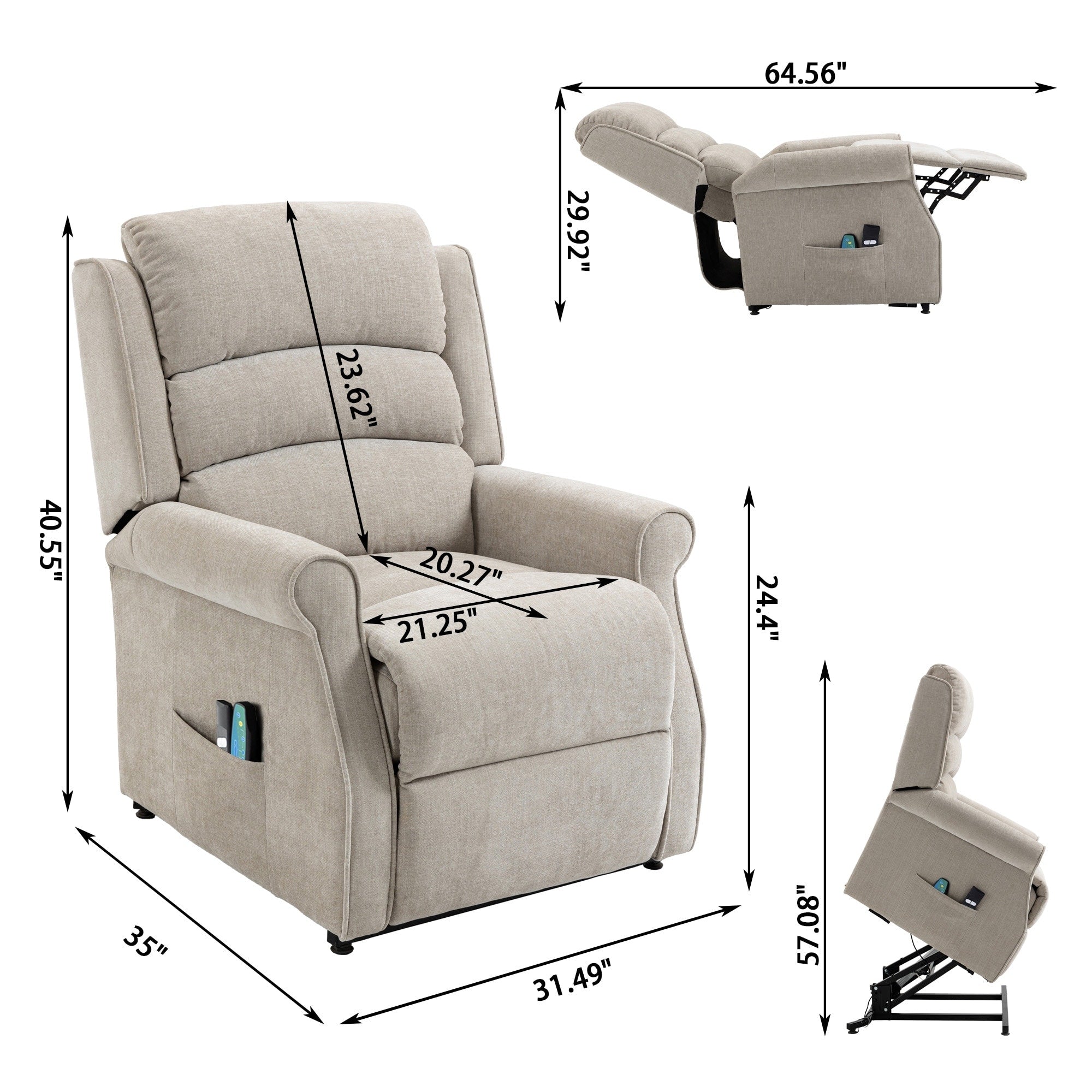 Fauteuil inclinable électrique Clihome en tissu chenille avec fonction massage