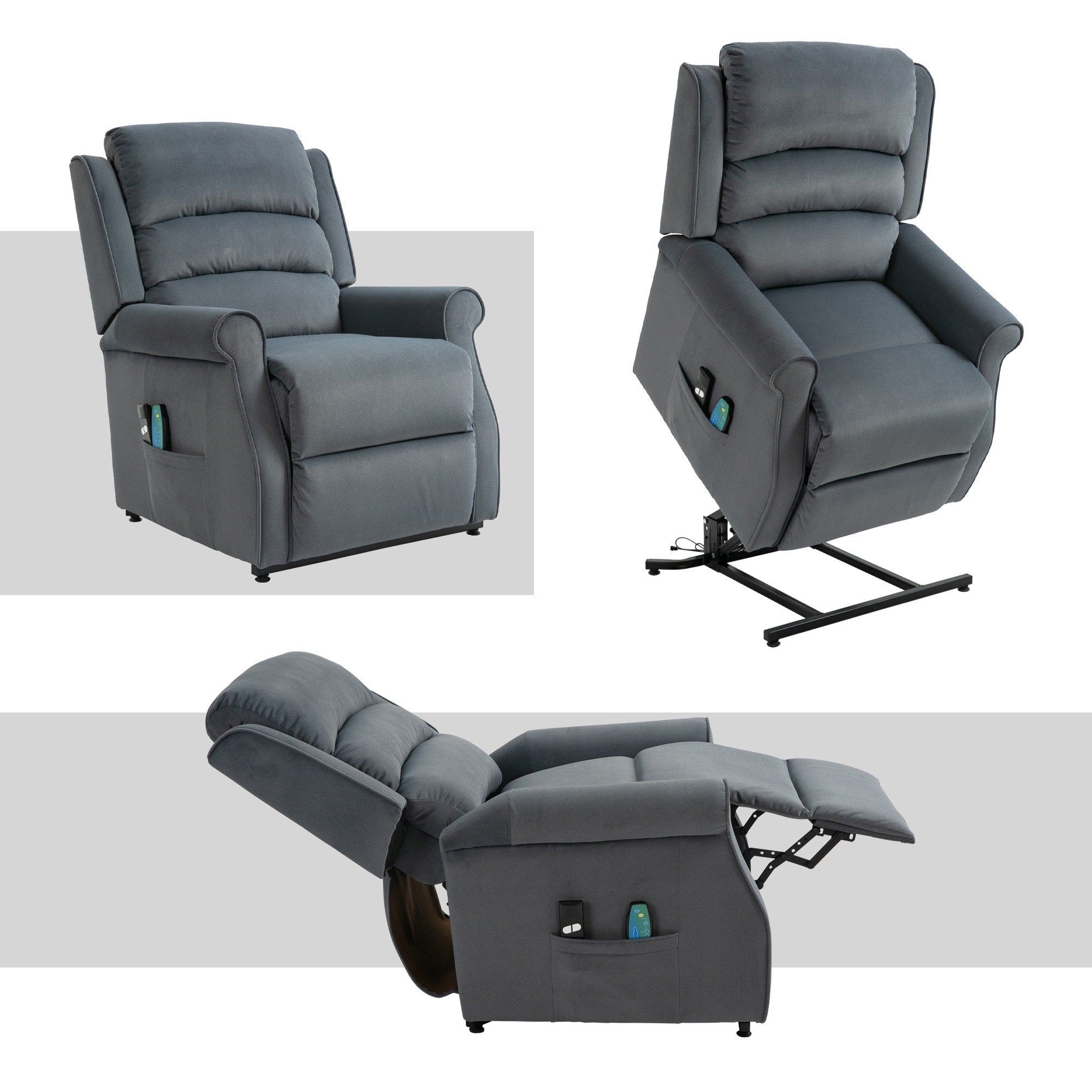 Fauteuil inclinable électrique Clihome en tissu chenille avec fonction massage