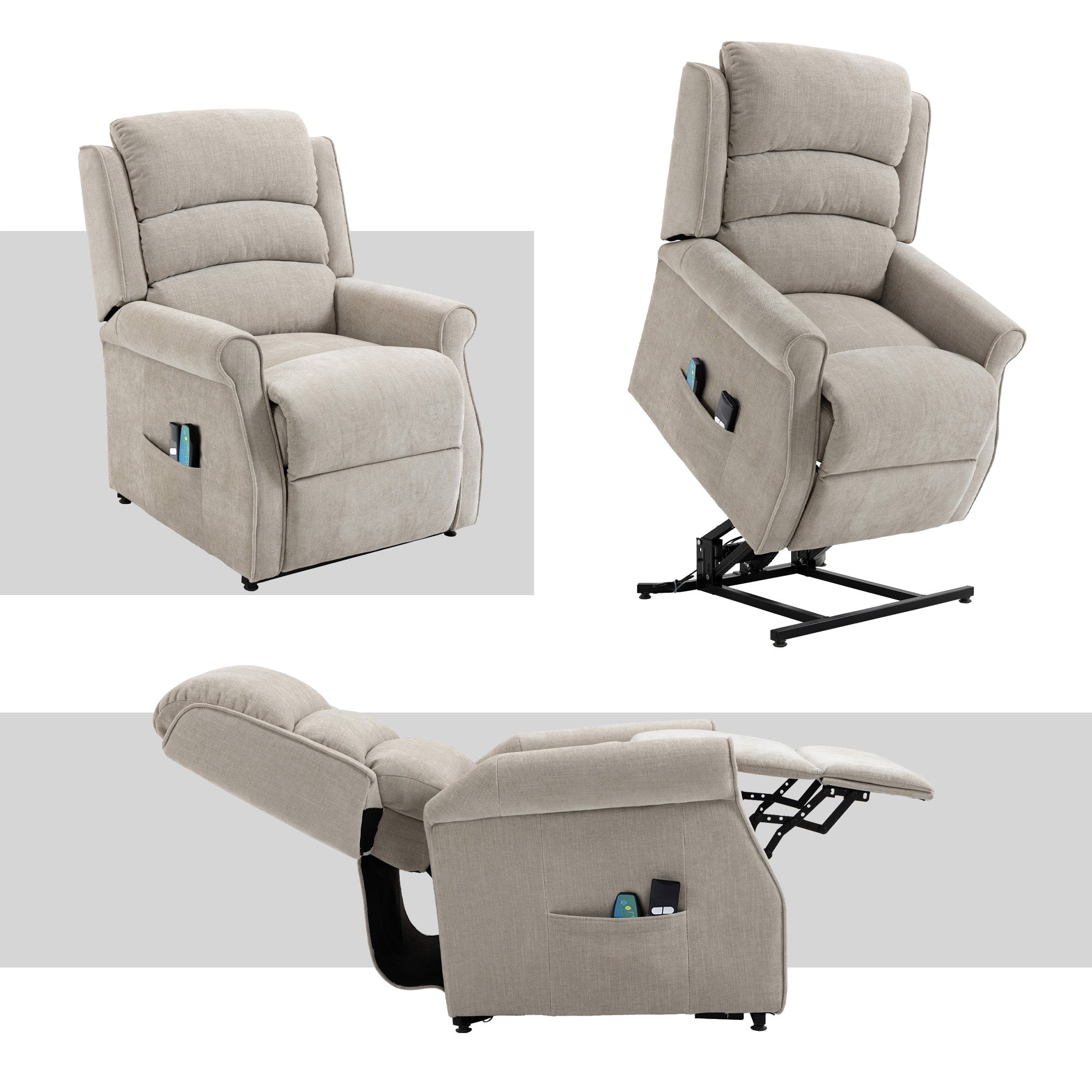 Fauteuil inclinable électrique Clihome en tissu chenille avec fonction massage