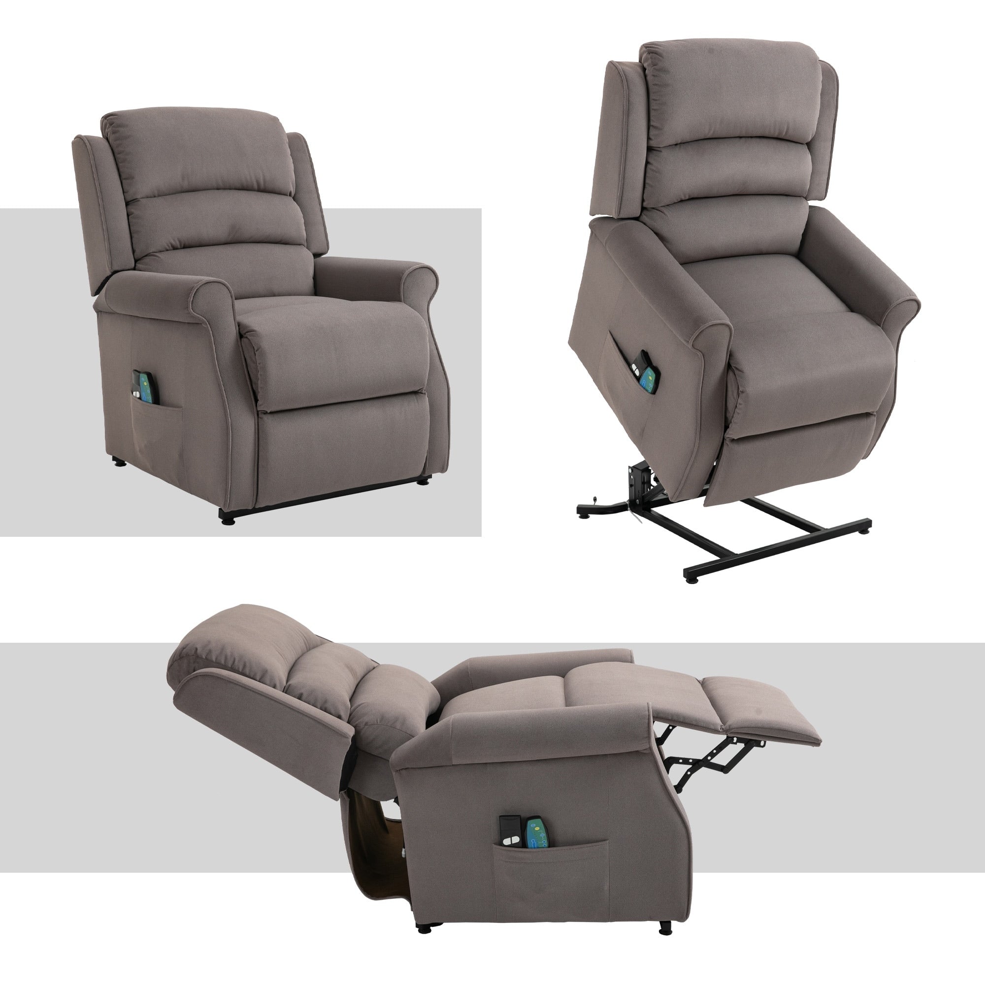 Fauteuil inclinable électrique Clihome en tissu chenille avec fonction massage