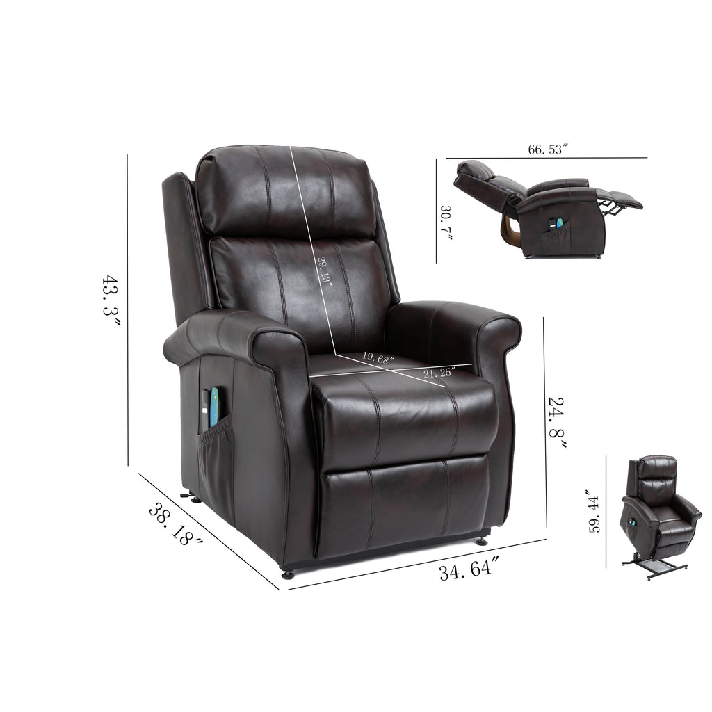 Fauteuil inclinable électrique Clihome en similicuir pour personnes âgées avec fonction massage