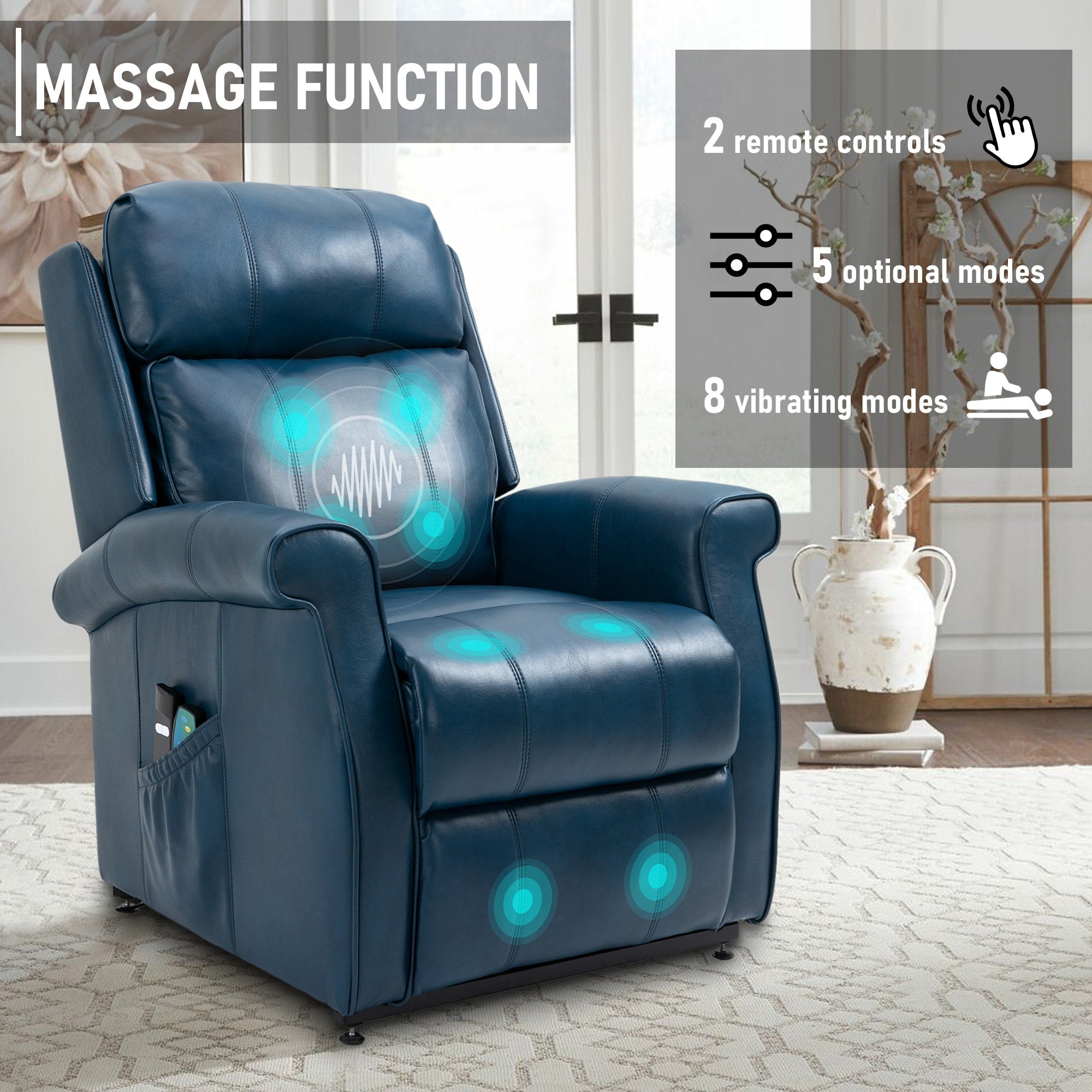 Fauteuil inclinable électrique Clihome en similicuir pour personnes âgées avec fonction massage