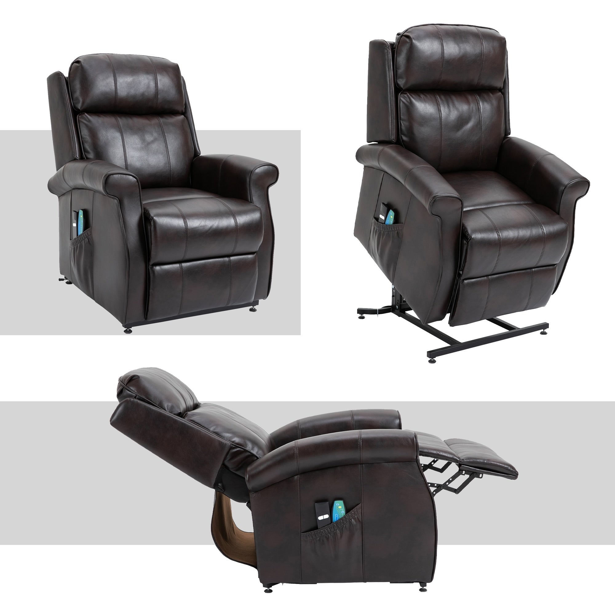 Fauteuil inclinable électrique Clihome en similicuir pour personnes âgées avec fonction massage