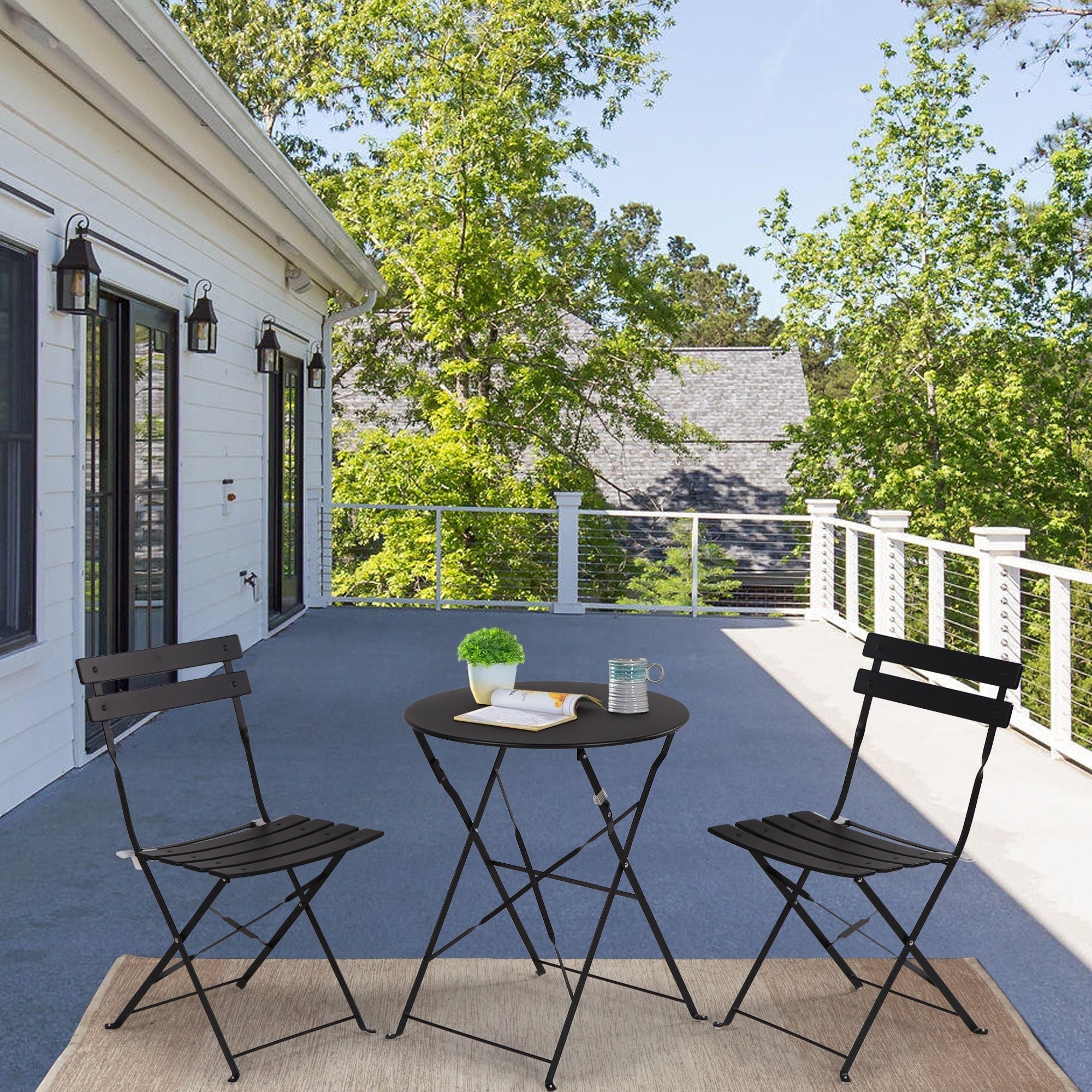 Ensemble bistrot d'extérieur 3 pièces en acier de qualité supérieure Clihome