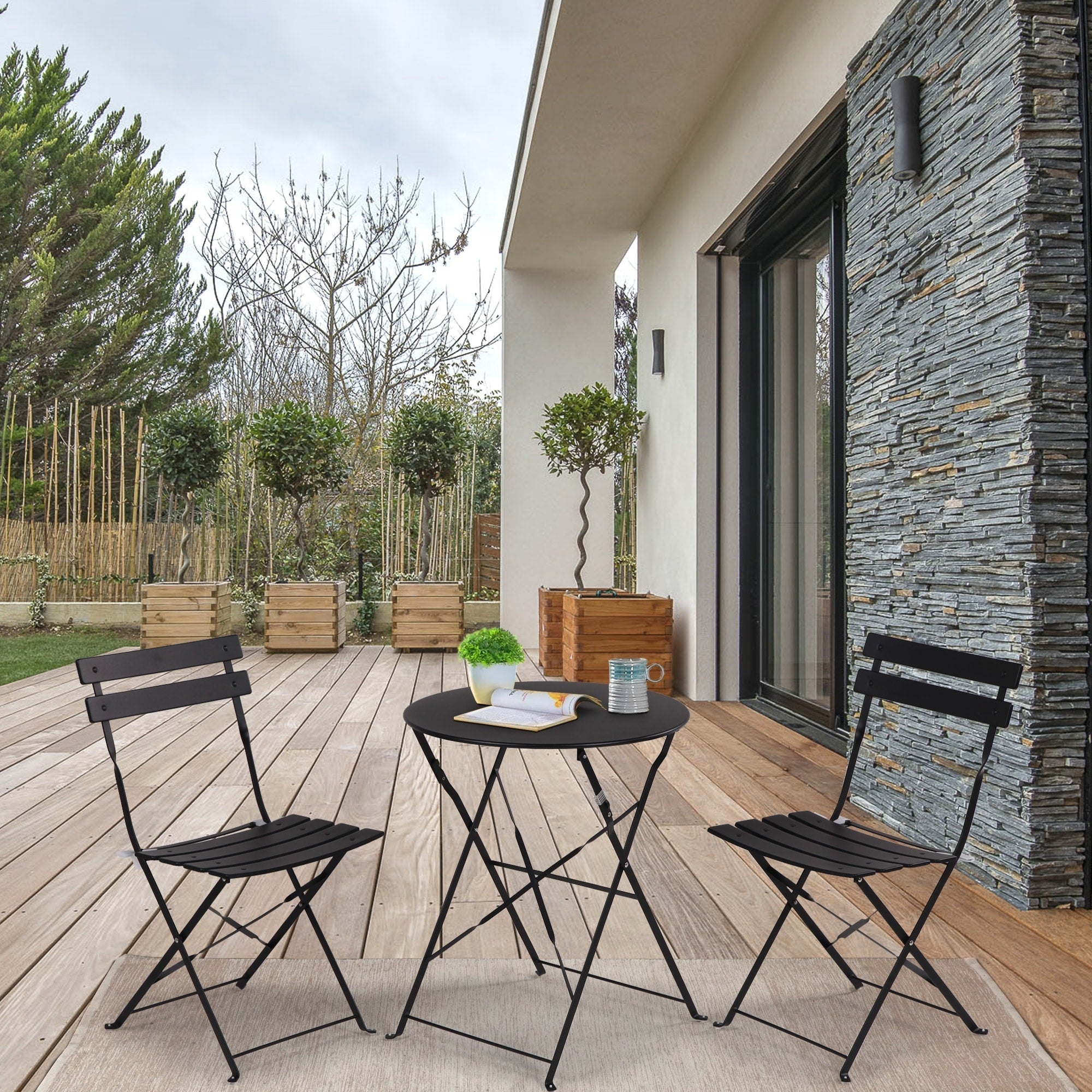 Ensemble bistrot d'extérieur 3 pièces en acier de qualité supérieure Clihome