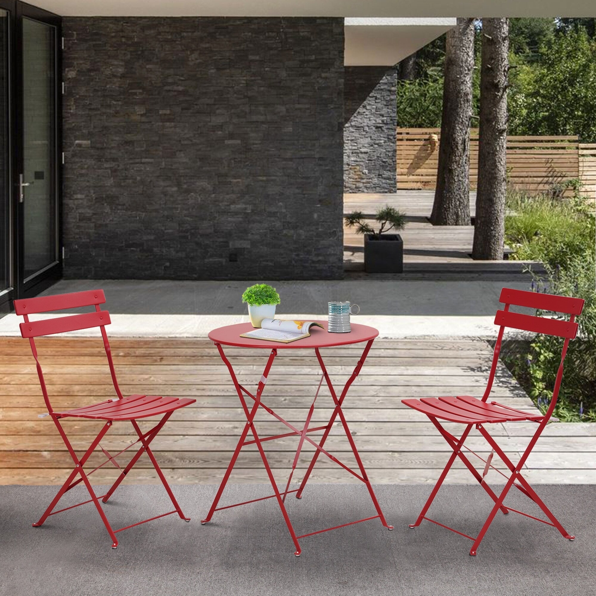 Ensemble bistrot d'extérieur 3 pièces en acier de qualité supérieure Clihome