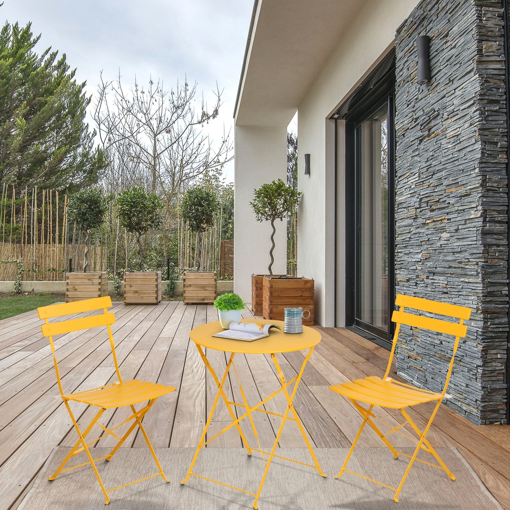 Ensemble bistrot d'extérieur 3 pièces en acier de qualité supérieure Clihome