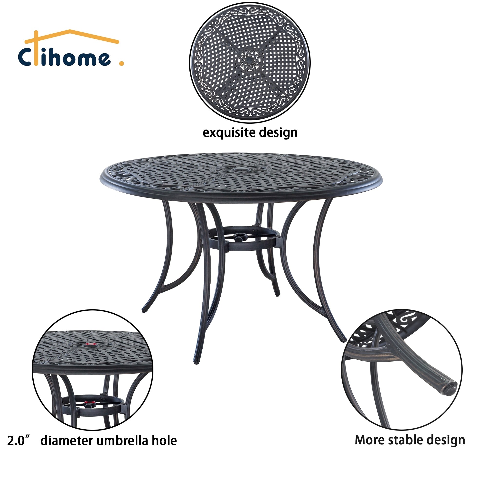 Ensemble de salle à manger d'extérieur Clihome 5 pièces en aluminium moulé pour patio