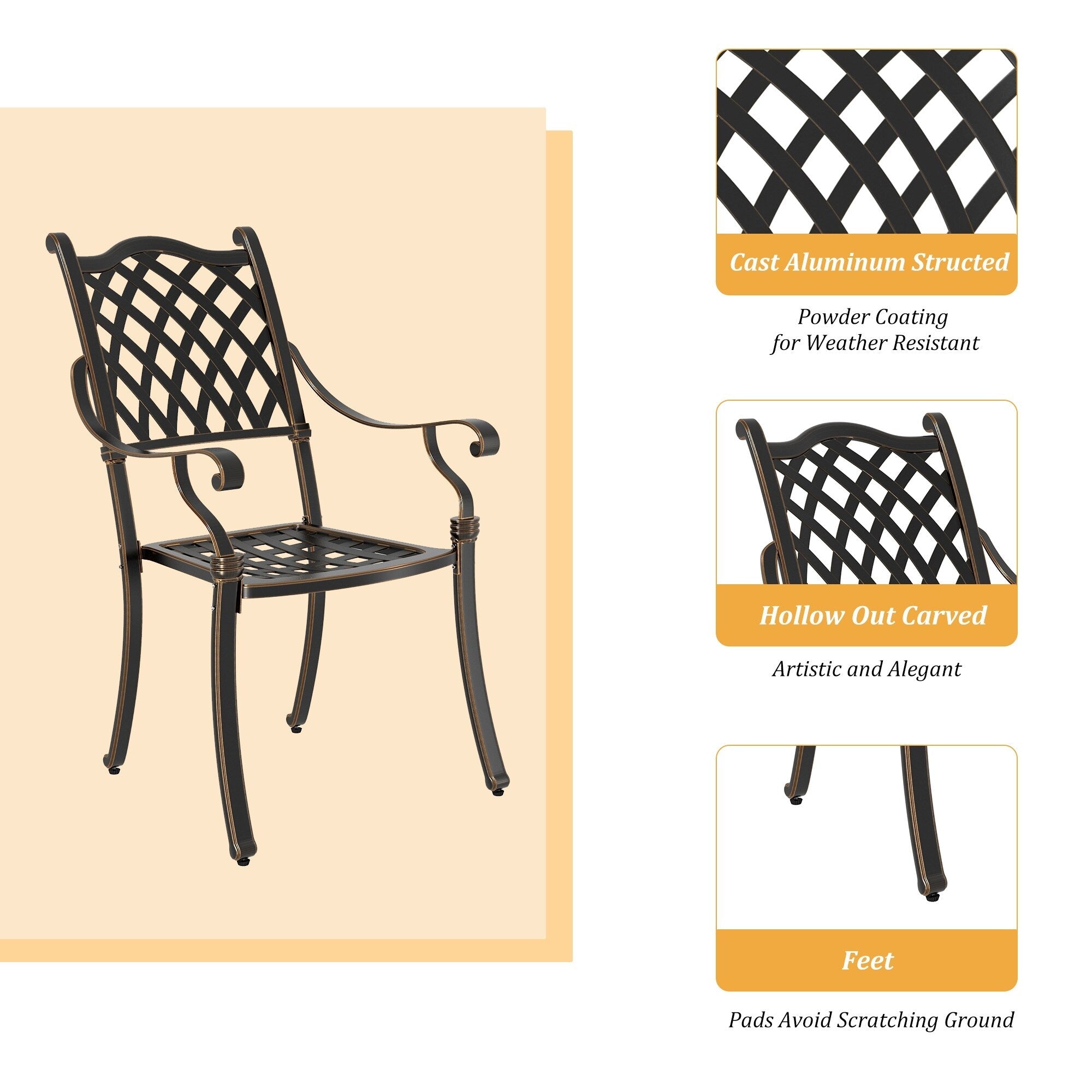 Ensemble de salle à manger d'extérieur Clihome 5 pièces en fonte d'aluminium