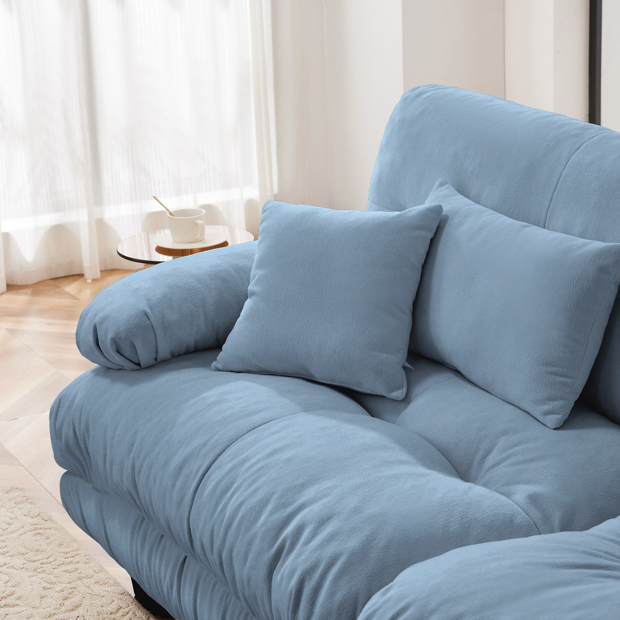 Canapé 2 places Cloud Couch pour salon, Chenille, 2 places, 2 coussins lombaires et 2 coussins décoratifs, bleu chenille