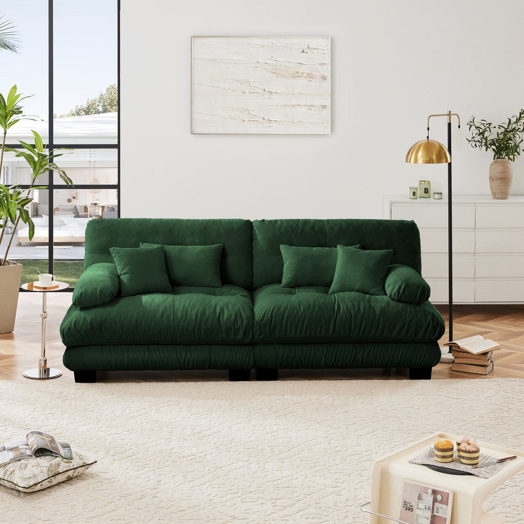 Canapé 2 places Cloud Couch pour salon, Chenille, 2 places, 2 coussins lombaires et 2 coussins décoratifs, Vert Chenille