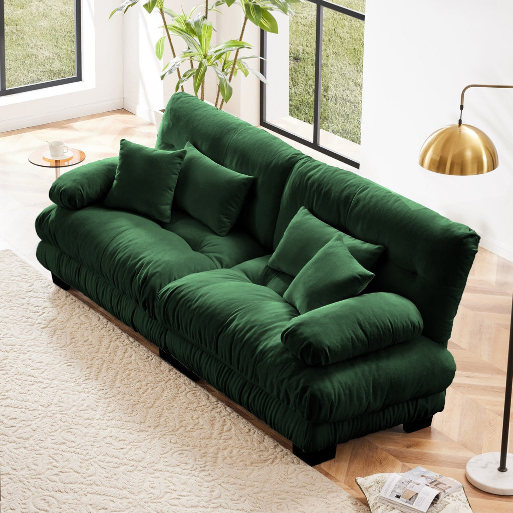 Canapé 2 places Cloud Couch pour salon, Chenille, 2 places, 2 coussins lombaires et 2 coussins décoratifs, Vert Chenille