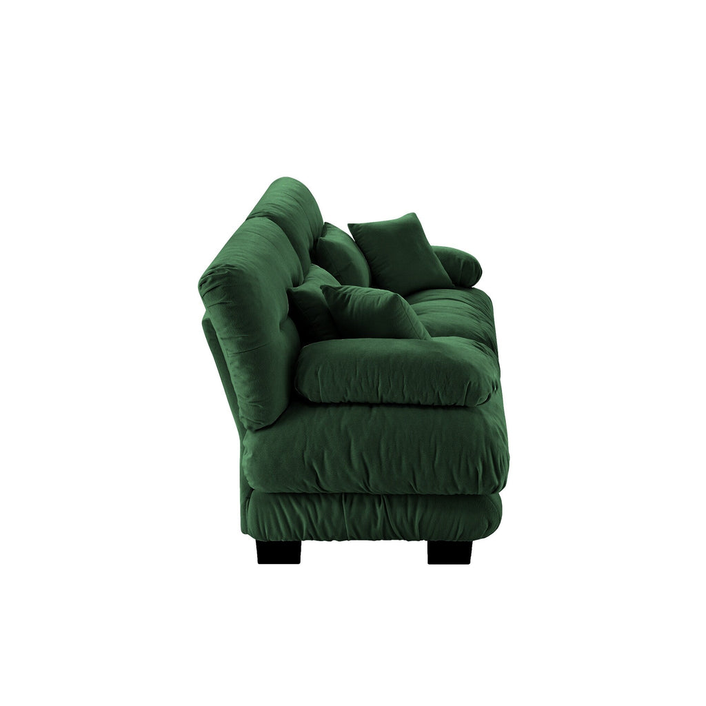 Canapé 2 places Cloud Couch pour salon, Chenille, 2 places, 2 coussins lombaires et 2 coussins décoratifs, Vert Chenille