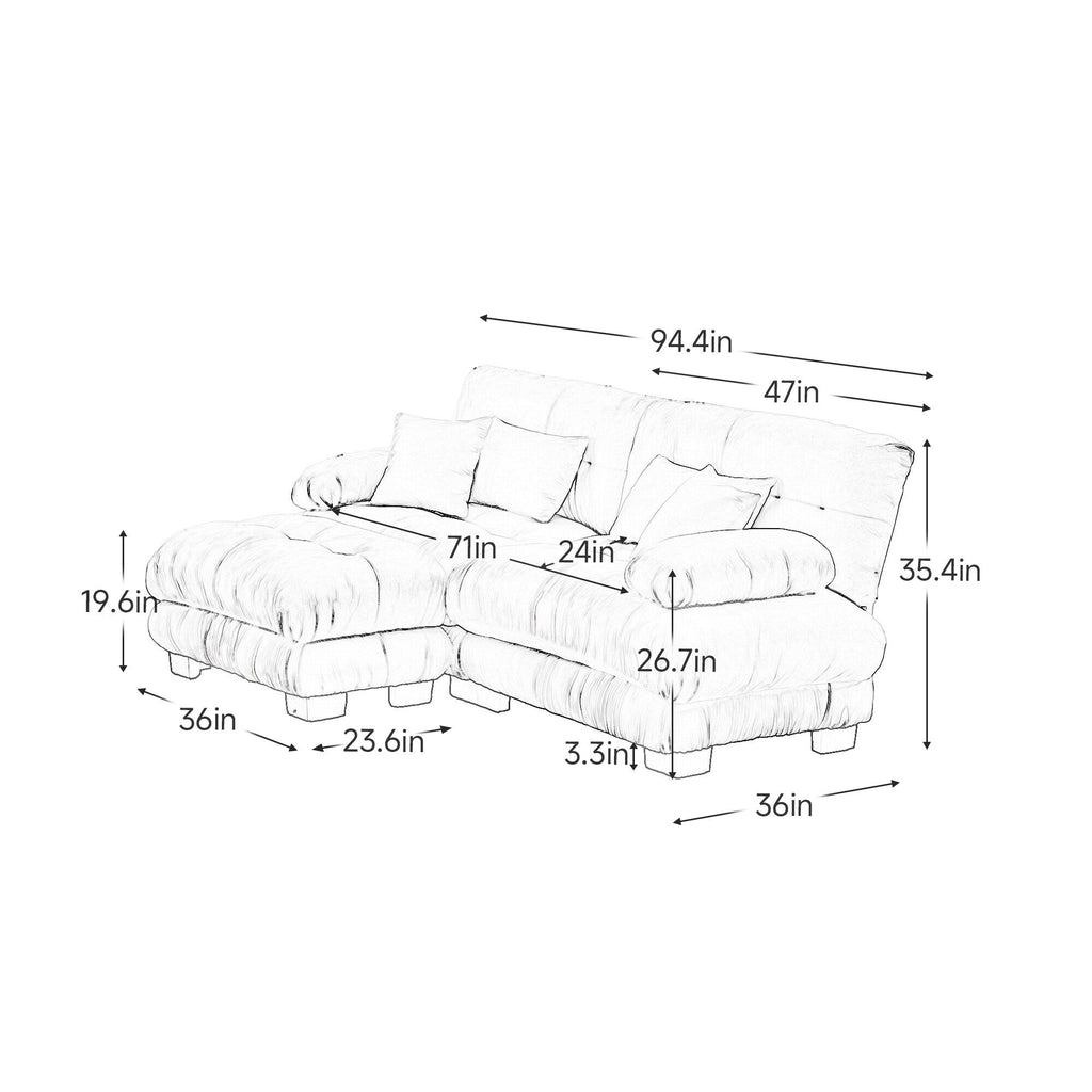 Canapé sectionnel Cloud pour salon, canapé 2 places en chenille avec 2 coussins lombaires et 2 coussins décoratifs