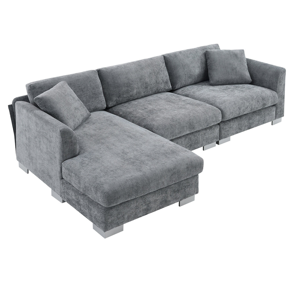 Canapé sectionnel Cloud, ensemble de canapés de luxe en forme de L avec 2 oreillers gratuits, mobilier d'intérieur 4 places en chenille avec méridienne surdimensionnée