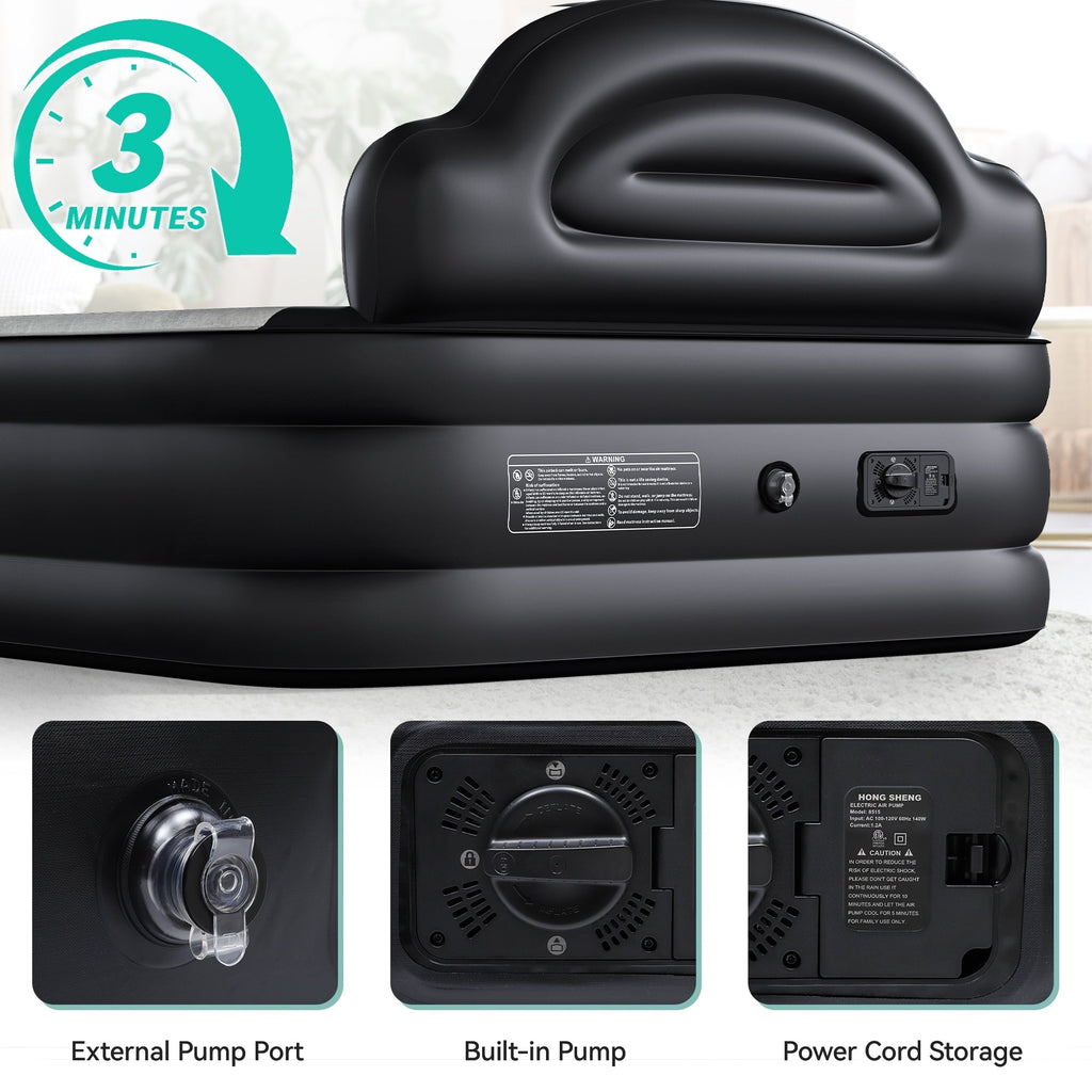 Matelas gonflable en forme de nuage avec cordon d'alimentation intégré, tête de pompe fixe et tête de lit gonflable