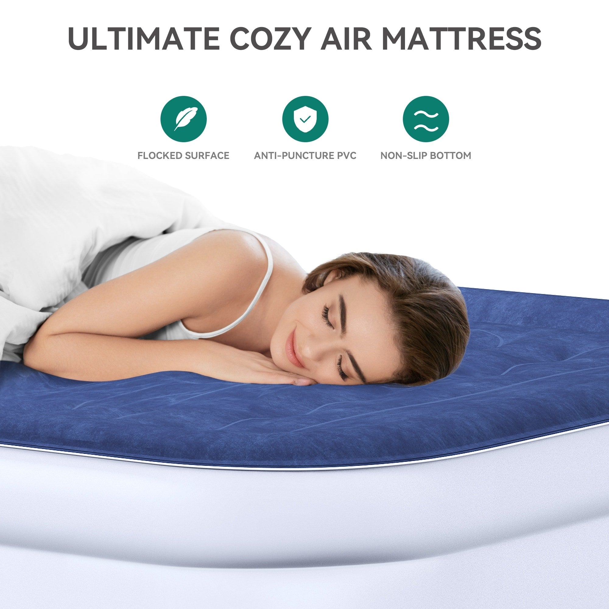 Matelas gonflable en forme de nuage avec cordon d'alimentation intégré, tête de pompe fixe et tête de lit gonflable