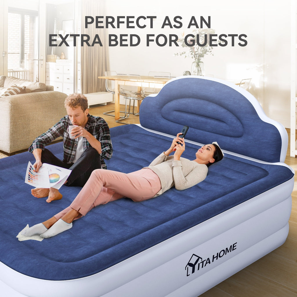 Matelas gonflable en forme de nuage avec cordon d'alimentation intégré, tête de pompe fixe et tête de lit gonflable