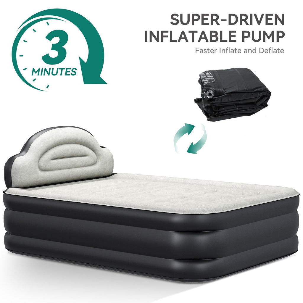 Matelas gonflable en forme de nuage avec cordon d'alimentation intégré, tête de pompe fixe et tête de lit gonflable