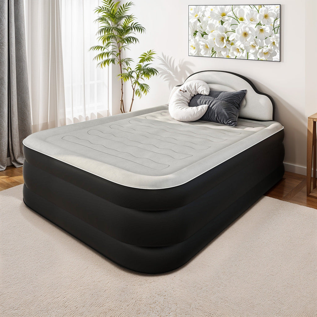 Matelas gonflable en forme de nuage avec cordon d'alimentation intégré, tête de pompe fixe et tête de lit gonflable