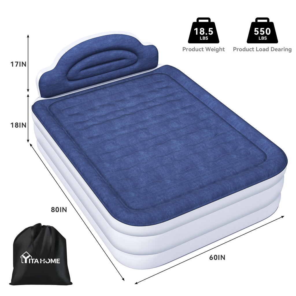 Matelas gonflable en forme de nuage avec cordon d'alimentation intégré, tête de pompe fixe et tête de lit gonflable