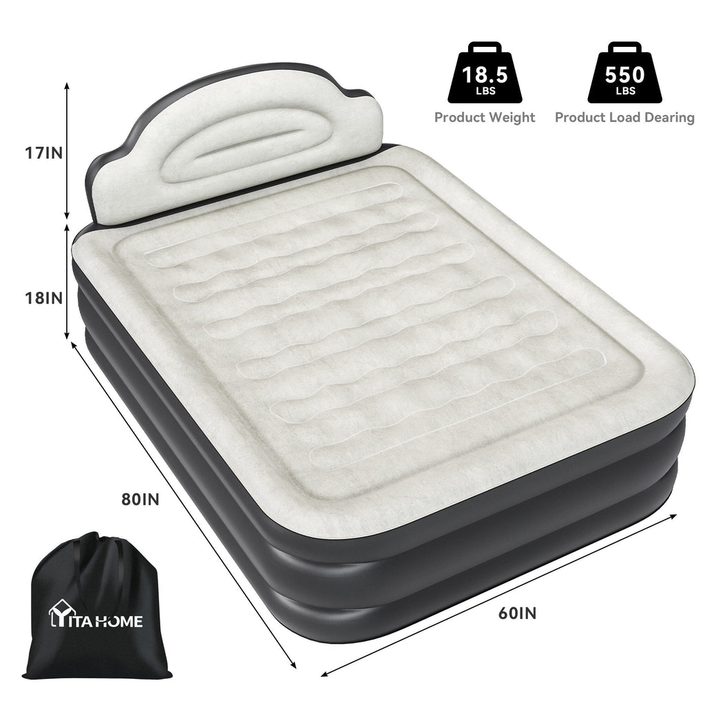 Matelas gonflable en forme de nuage avec cordon d'alimentation intégré, tête de pompe fixe et tête de lit gonflable