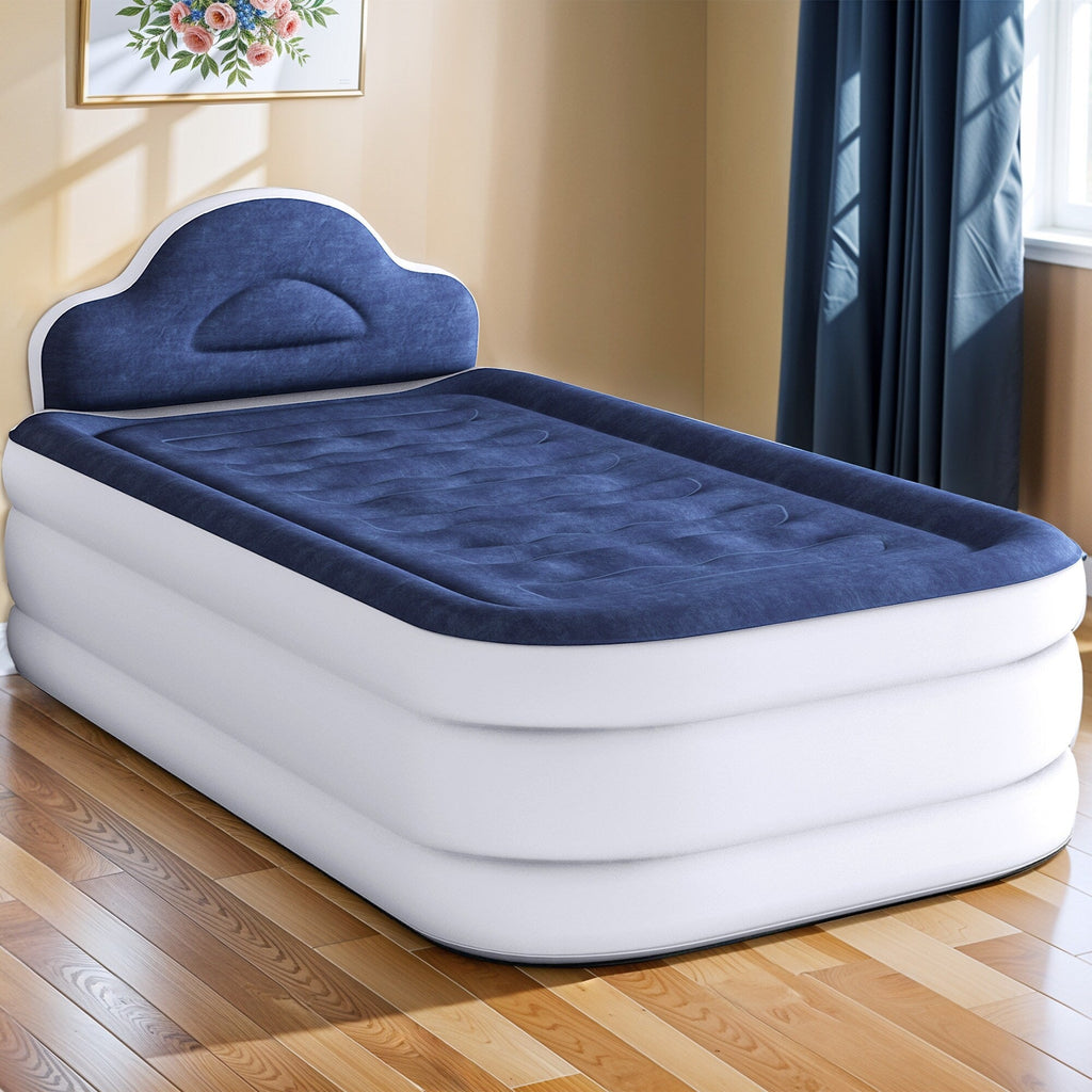 Matelas gonflable en forme de nuage avec cordon d'alimentation intégré, tête de pompe fixe et tête de lit gonflable