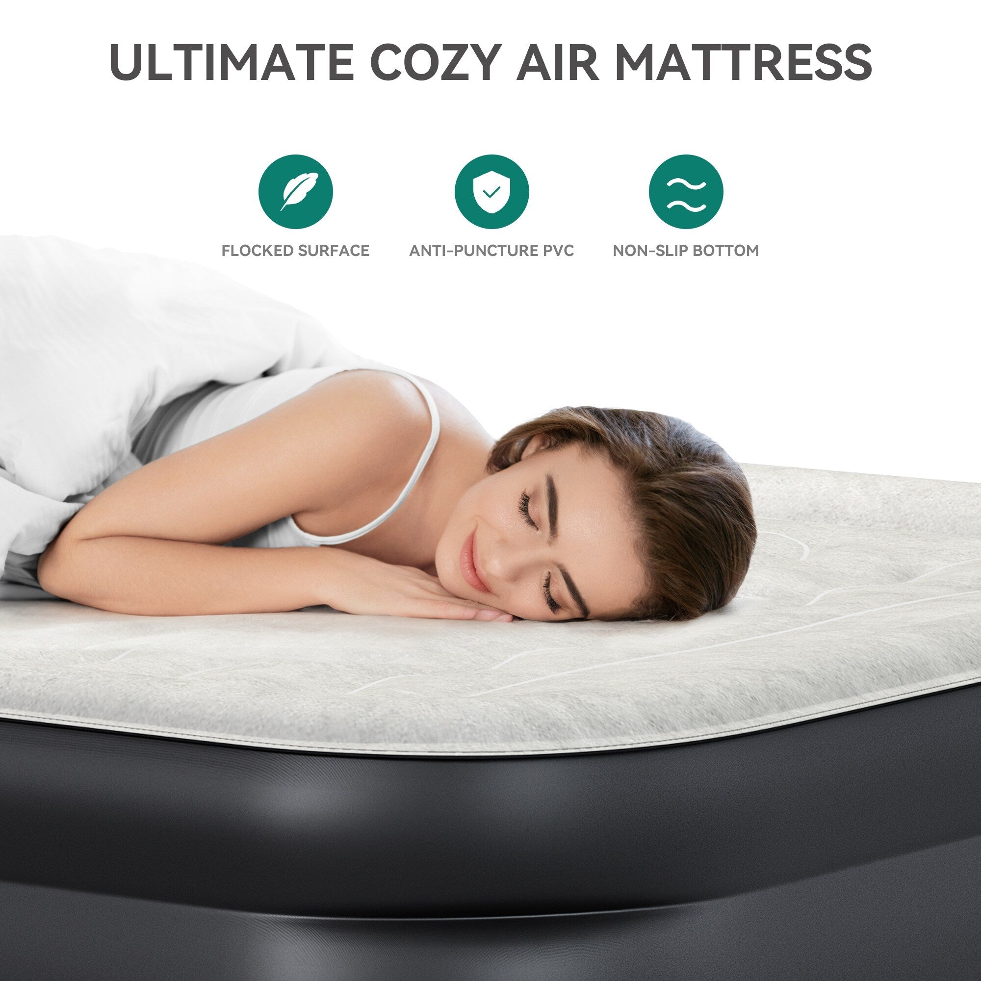 Matelas gonflable en forme de nuage avec cordon d'alimentation intégré, tête de pompe fixe et tête de lit gonflable