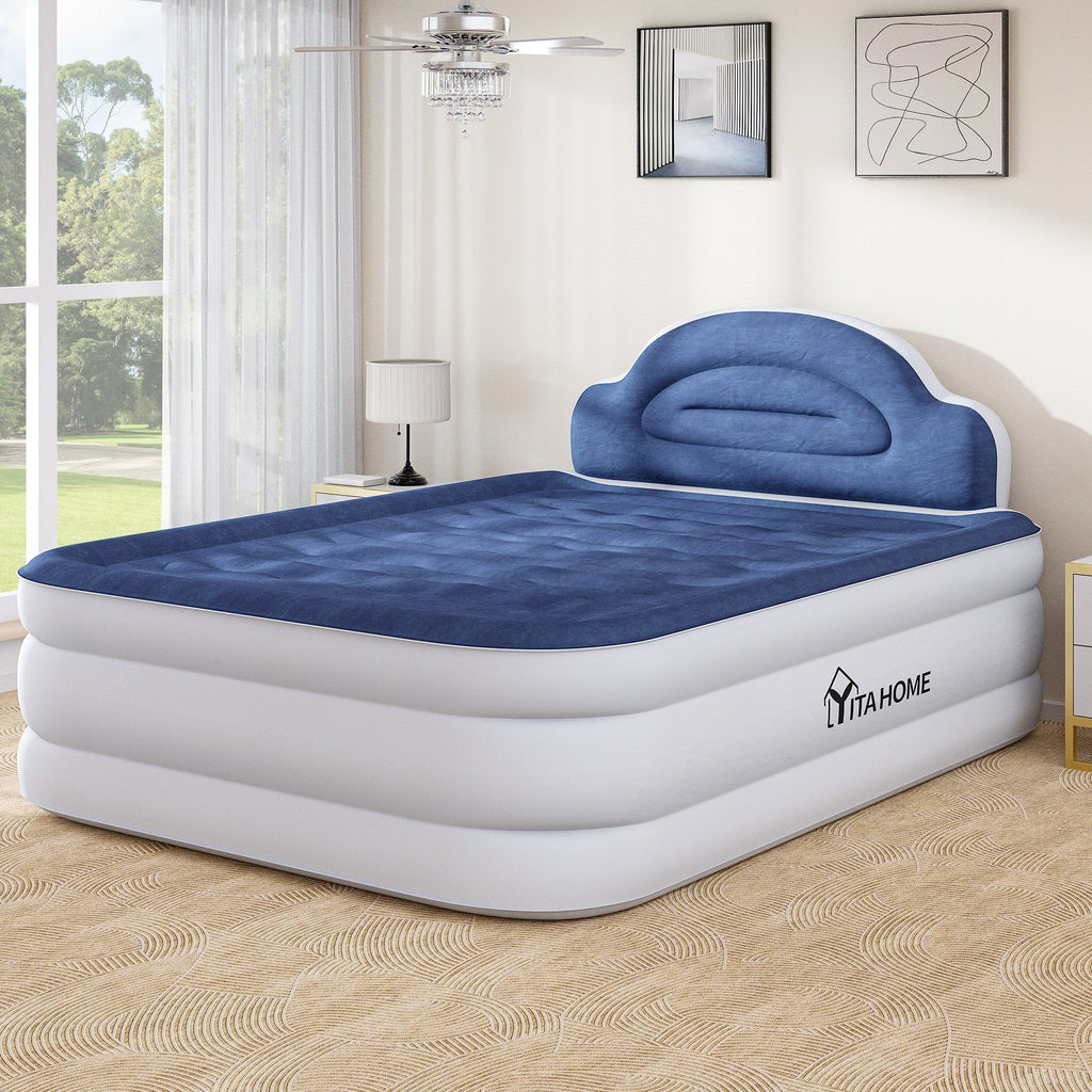 Matelas gonflable en forme de nuage avec cordon d'alimentation intégré, tête de pompe fixe et tête de lit gonflable