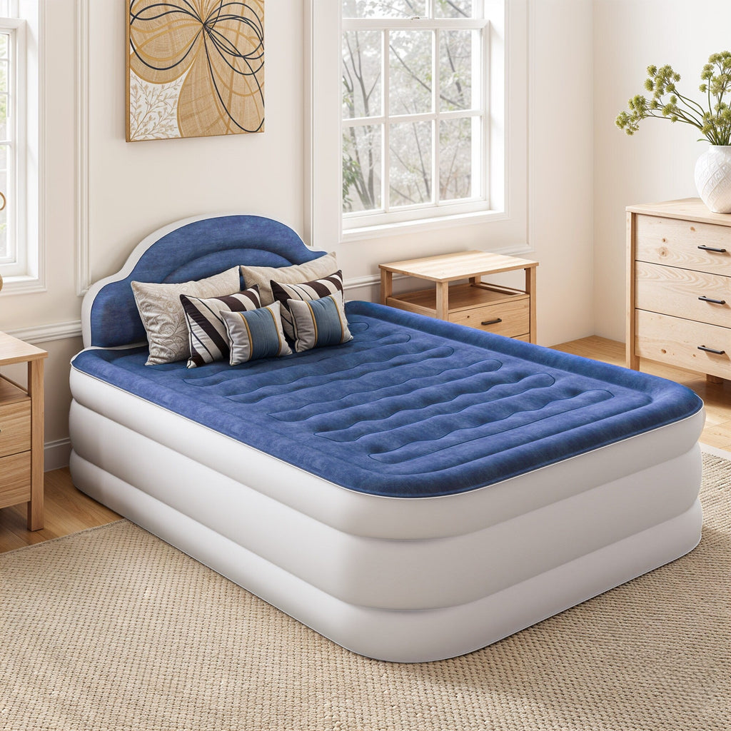 Matelas gonflable en forme de nuage avec cordon d'alimentation intégré, tête de pompe fixe et tête de lit gonflable