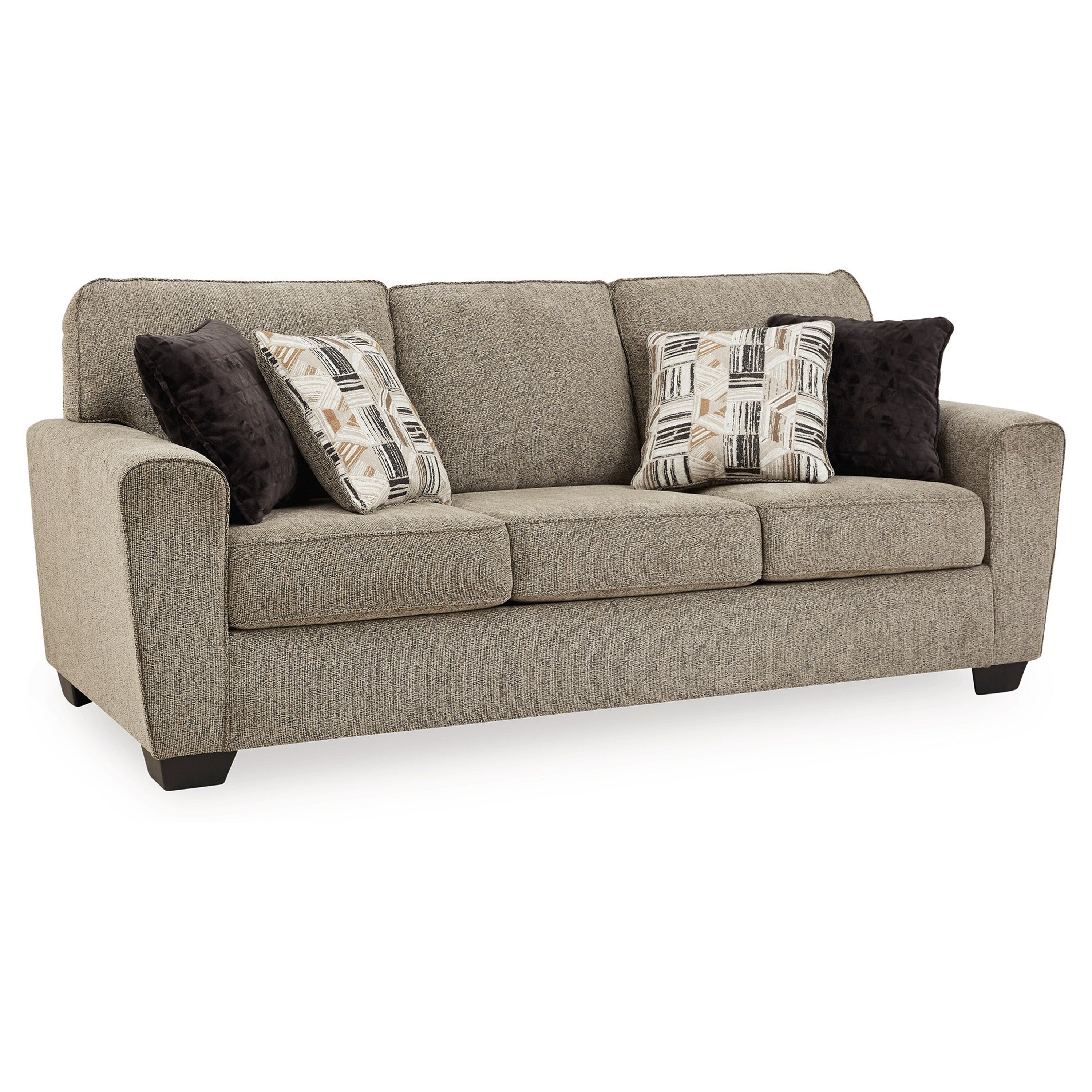 Canapé Cluer, chenille polyester marron moka, 4 coussins décoratifs, 220 cm