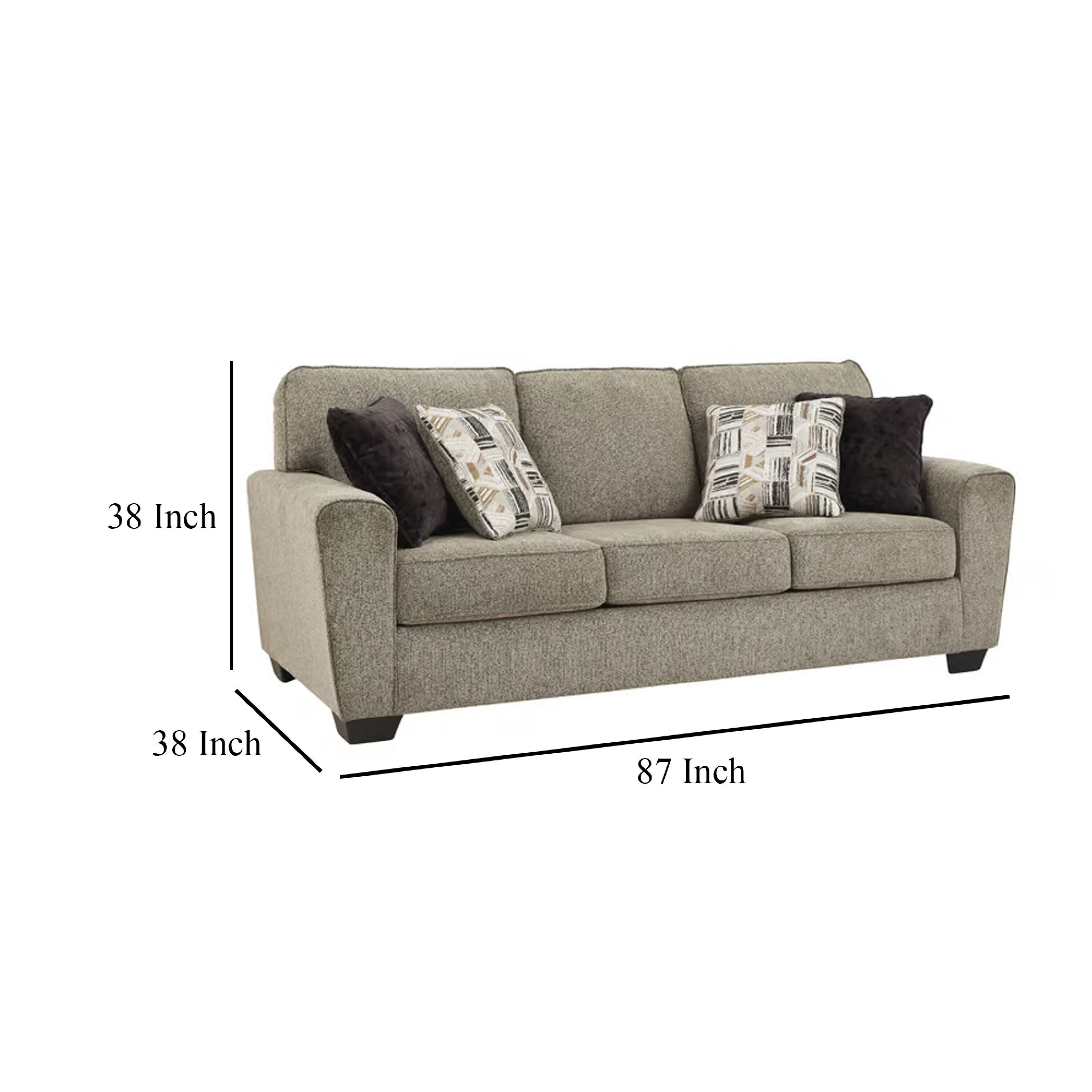 Canapé Cluer, chenille polyester marron moka, 4 coussins décoratifs, 220 cm