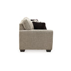 Canapé Cluer, chenille polyester marron moka, 4 coussins décoratifs, 220 cm