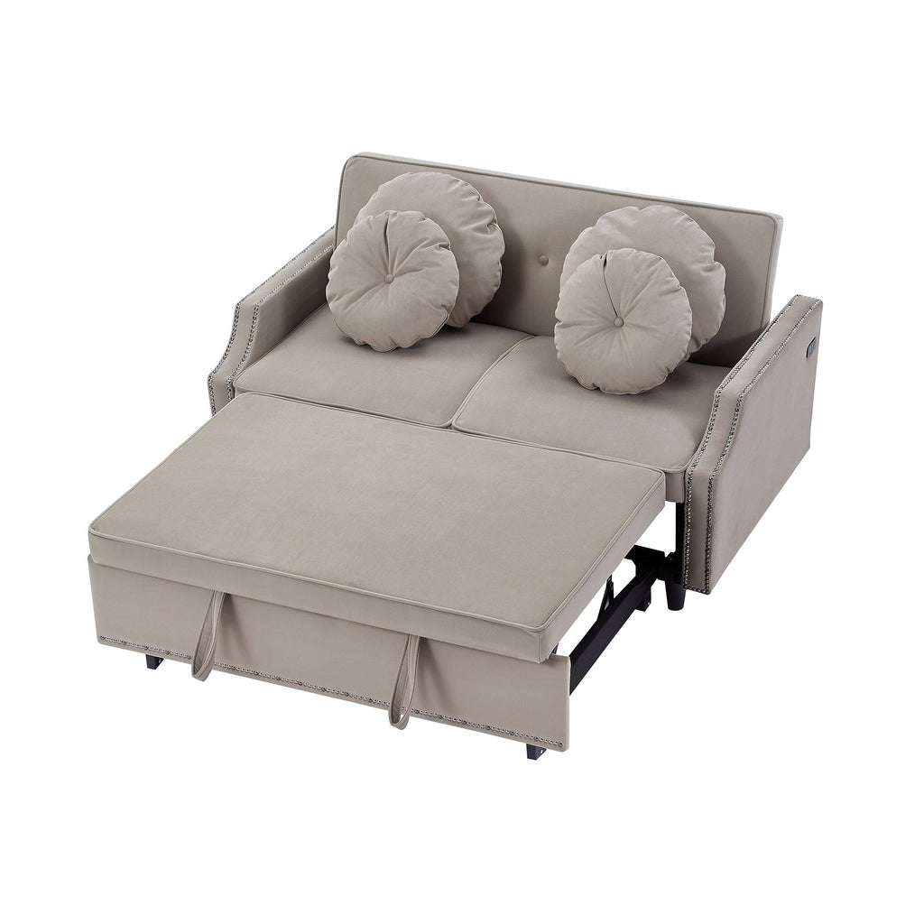 Canapé-lit réglable en polyester couleur café avec ports USB