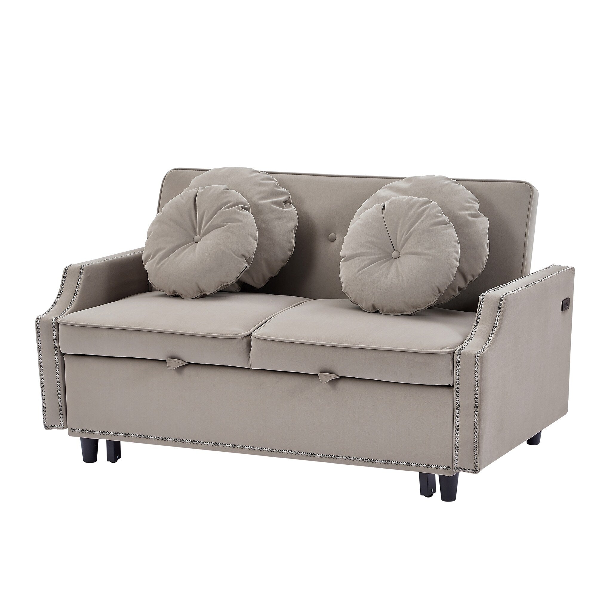 Canapé-lit réglable en polyester couleur café avec ports USB