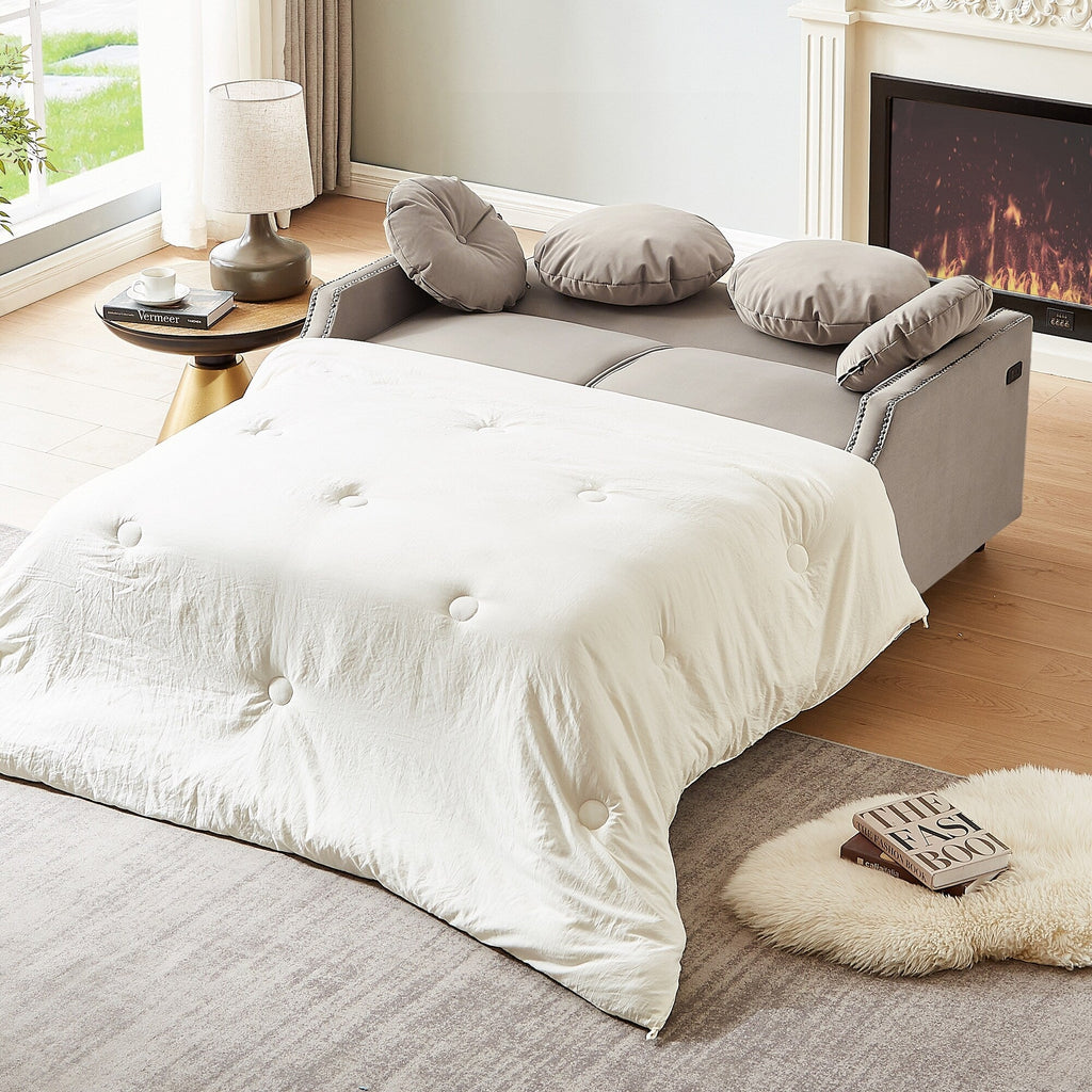 Canapé-lit réglable en polyester couleur café avec ports USB