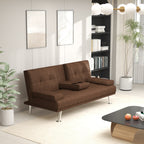 Canapé-lit 66 places rembourré couleur café avec 2 porte-gobelets et pieds en acier inoxydable pour le salon