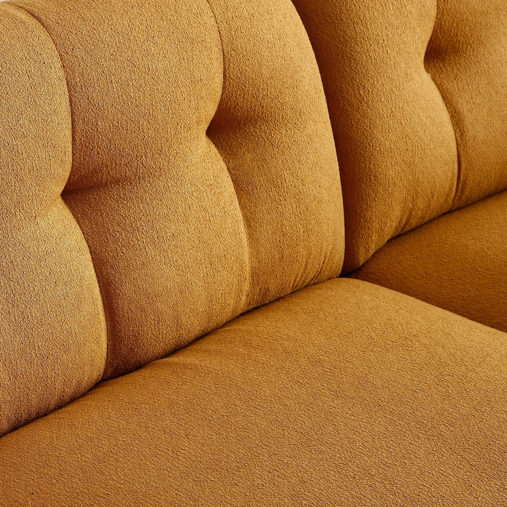 Canapé 3 places Teddy Cognac Modern 81,48 avec assise profonde et pieds en bois, rembourré pour le salon