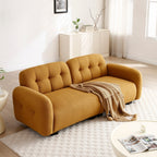 Canapé 3 places Teddy Cognac Modern 81,48 avec assise profonde et pieds en bois, rembourré pour le salon