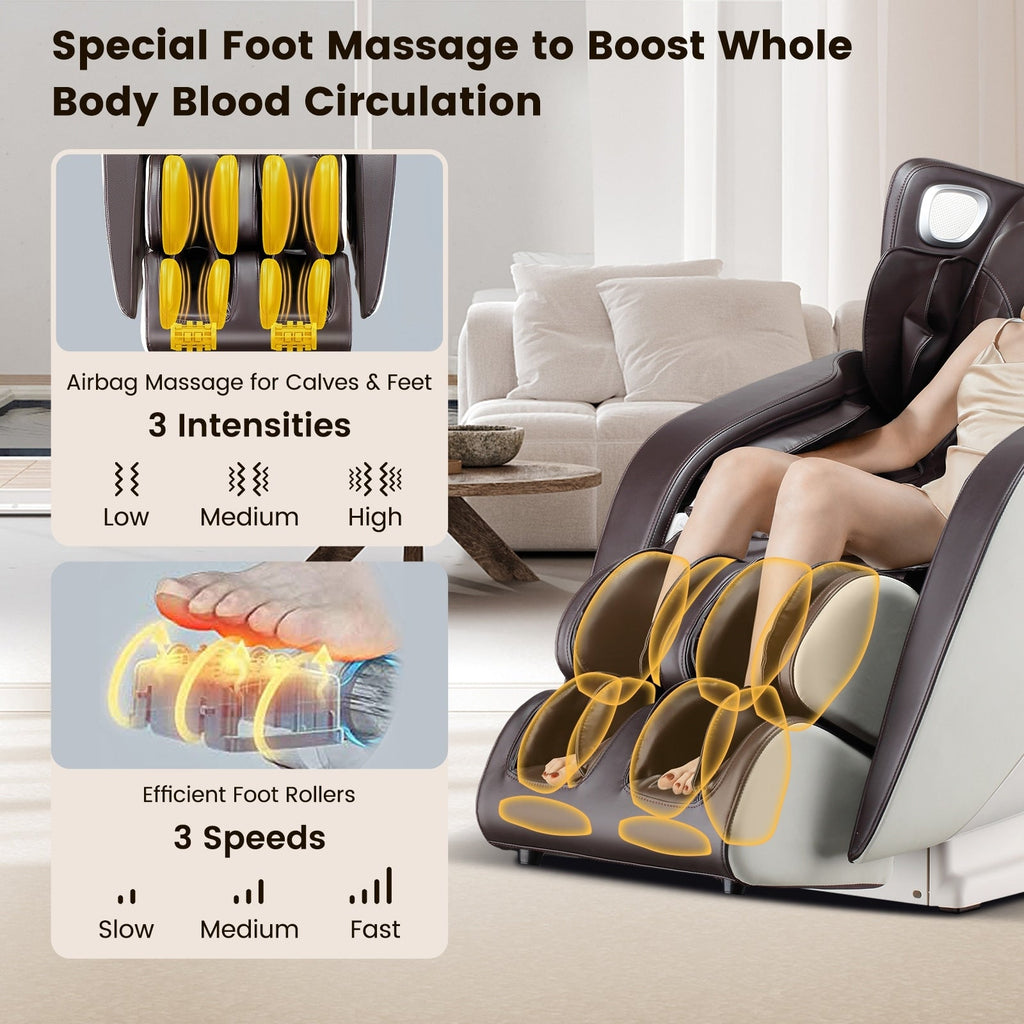 Fauteuil de massage complet du corps avec commande vocale et rouleau chauffant pour les pieds