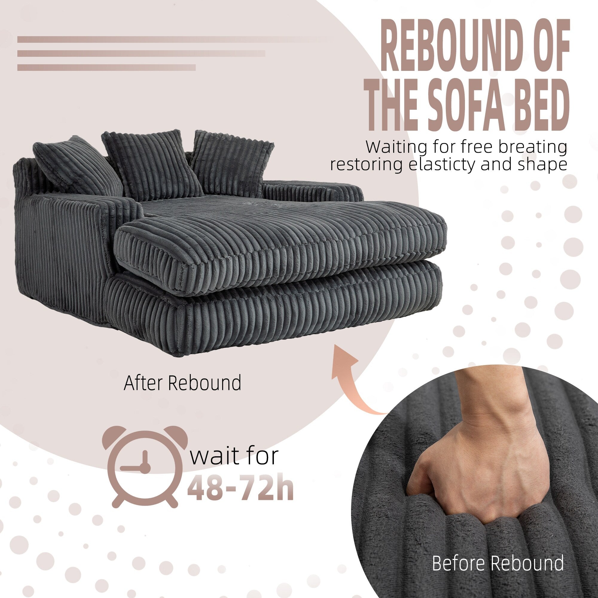 Canapé-lit en velours côtelé avec rembourrage en éponge hautement élastique, sans installation pour le salon